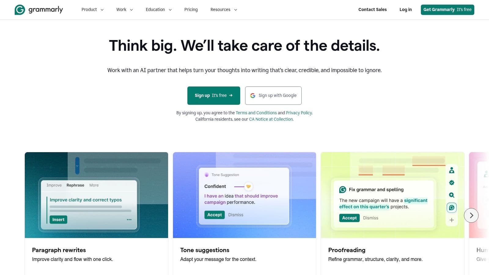Grammarly correcting tone and syntax in an essay
